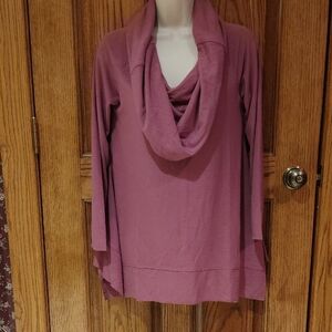 Elegant Long Rich Mauve Women's Soft Surroundings Cowl Neck Top PM
